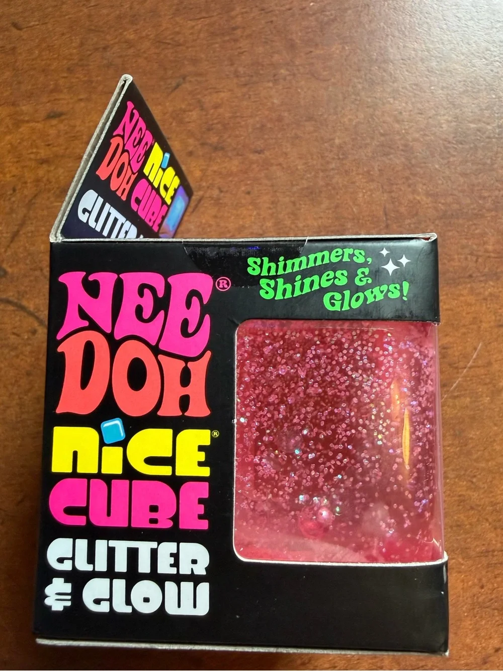 Authentic Needoh Nice Cube Glitter & Glow Super Solid Squish pink